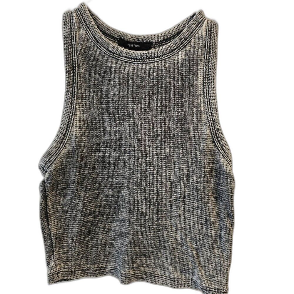 Forever 21 Mineral Wash Waffle Knit Crop Tank Black Gray Small Y2K